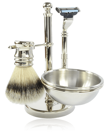 Golddachs Rasier-Sets Rasierset Chrom mit Seifenschale, Kunsthaar-Pinsel & MACH3 Rasierer (4-teilig)