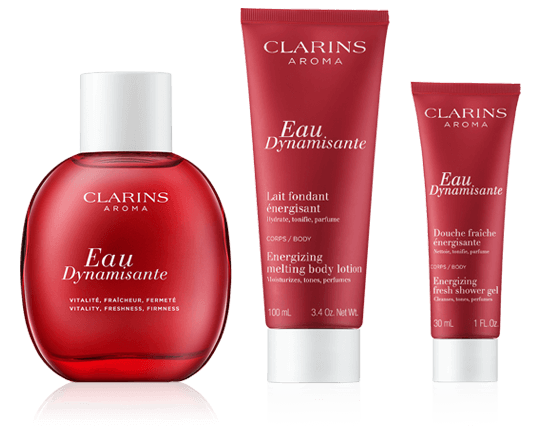 Clarins Eau Dynamisante Set mit Spray, Douche & Lait Énergisante