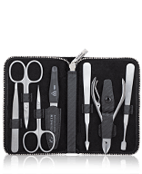 Erbe Solingen Maniküre-Etui Carbon aus echtem Leder mit Reißverschluss Manicureset 7-teilig