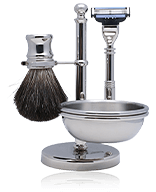 Golddachs Rasier-Sets Rasierset Chrom mit Seifenschale, Dachshaar Pinsel & MACH3 Rasierer Rasier‑Set 4-teilig