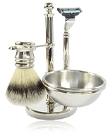 Golddachs Rasier-Sets Rasierset Chrom mit Seifenschale, Kunsthaar-Pinsel & MACH3 Rasierer Rasier‑Set 4-teilig