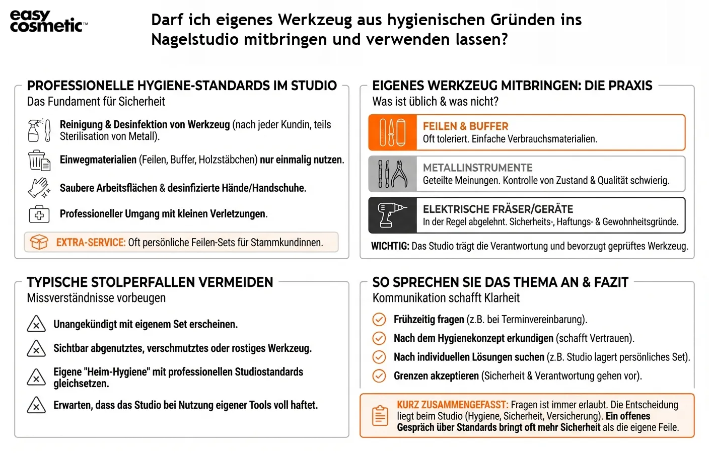 Darf ich eigenes Werkzeug aus hygienischen Gründen ins Nagelstudio mitbringen und verwenden lassen?