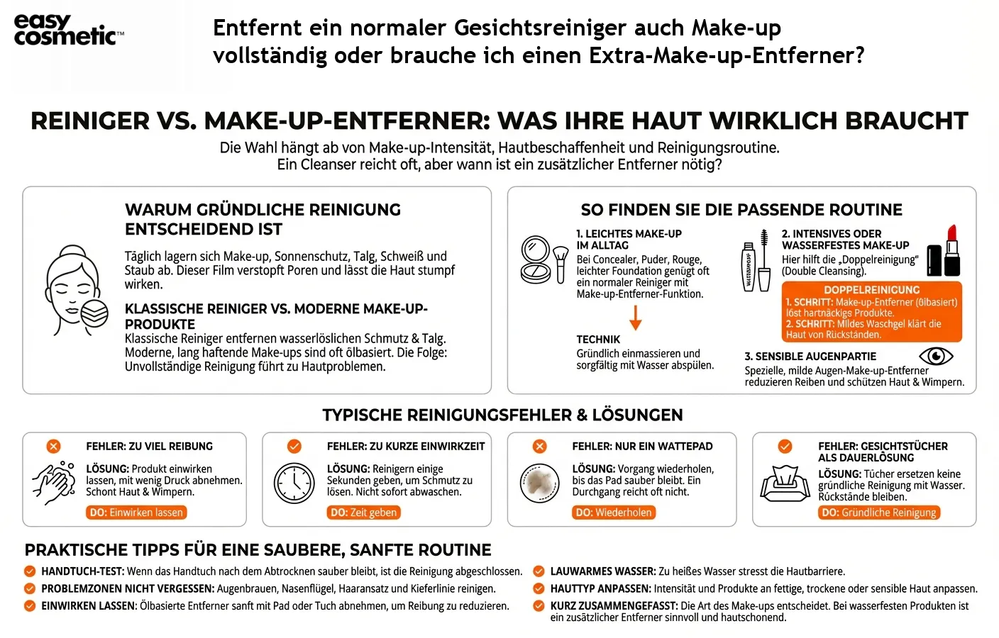 Entfernt ein normaler Gesichtsreiniger auch Make-up vollständig oder brauche ich einen Extra-Make-up-Entferner?