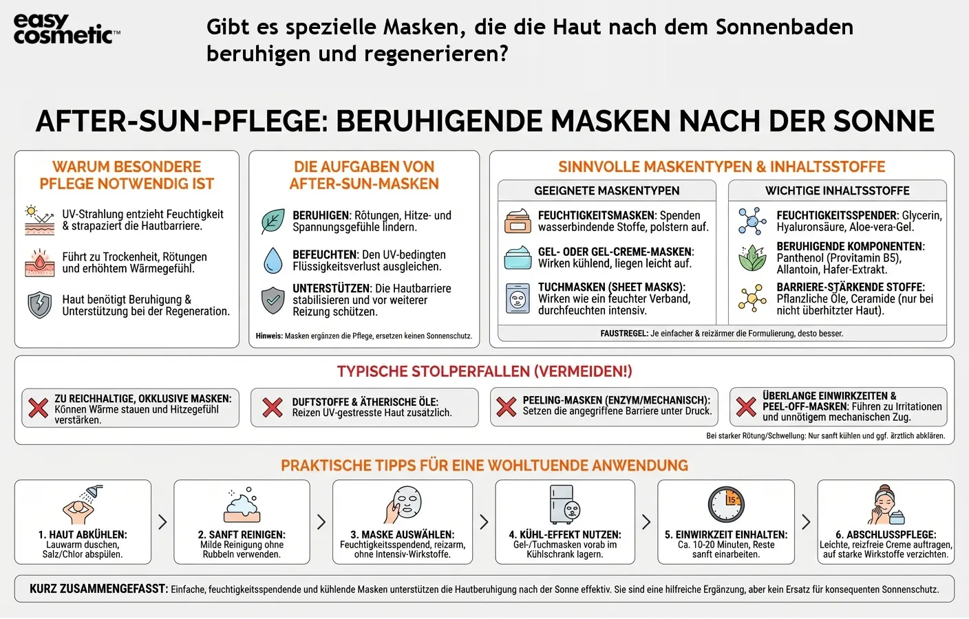 Gibt es spezielle Masken, die die Haut nach dem Sonnenbaden beruhigen und regenerieren?