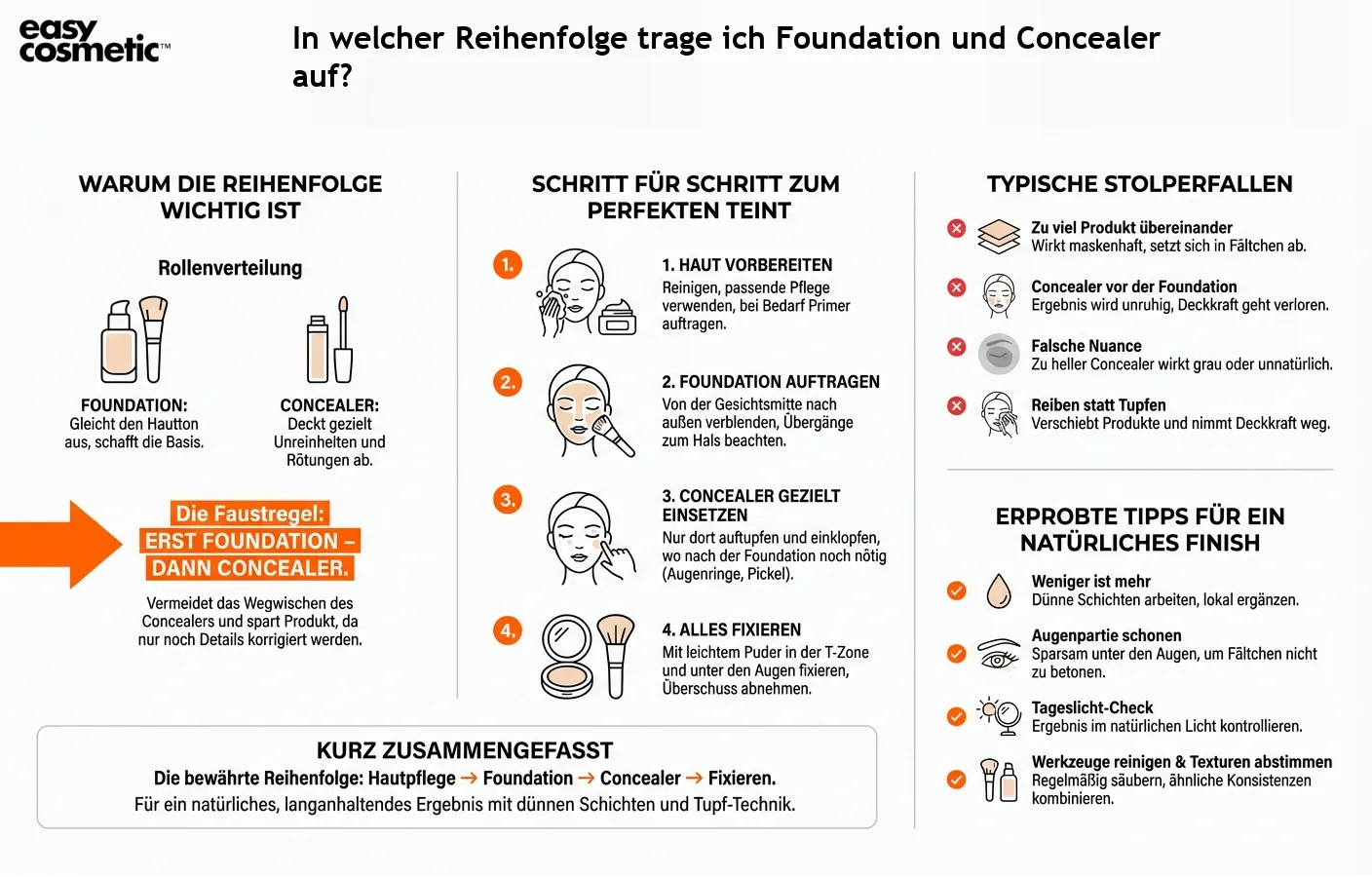In welcher Reihenfolge trage ich Foundation und Concealer auf?