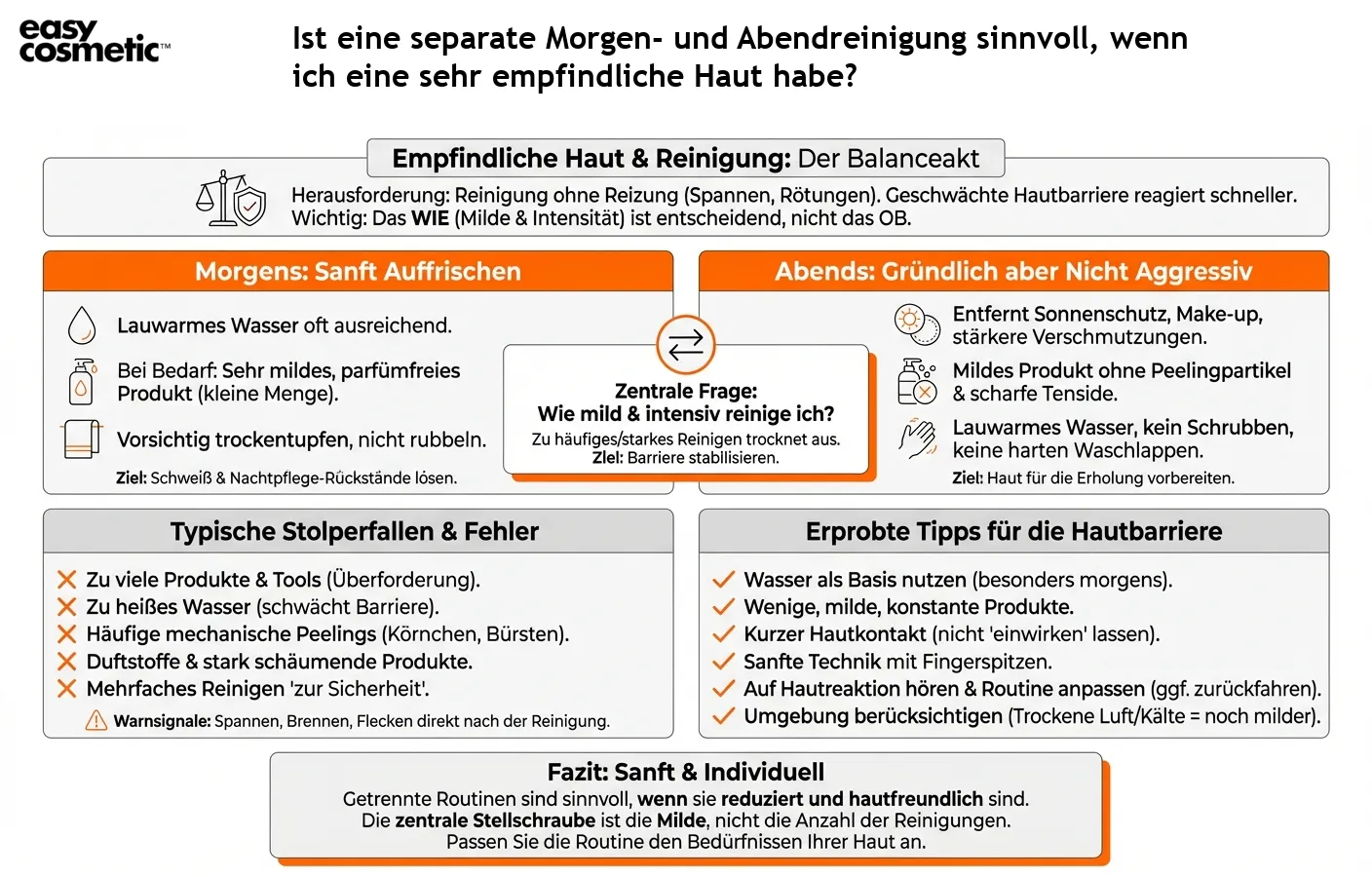 Ist eine separate Morgen- und Abendreinigung sinnvoll, wenn ich eine sehr empfindliche Haut habe?