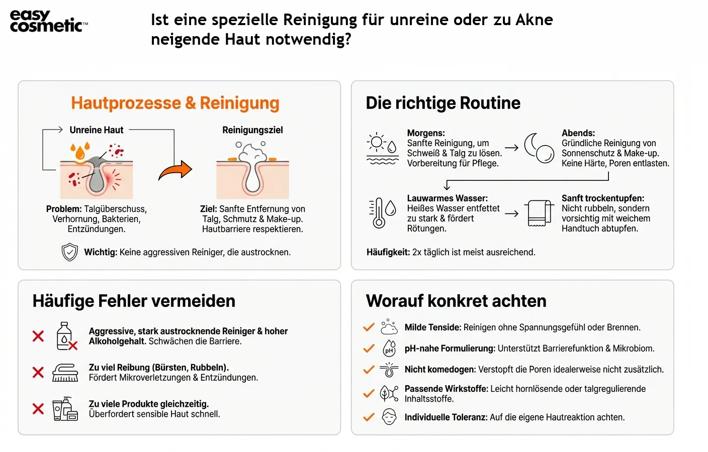 Ist eine spezielle Reinigung für unreine oder zu Akne neigende Haut notwendig?