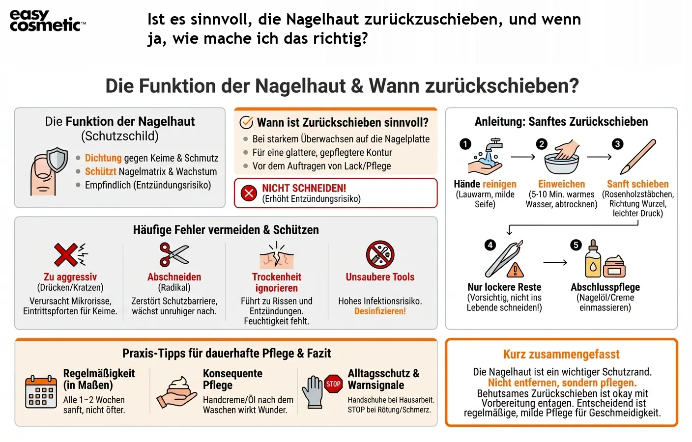 Ist es sinnvoll, die Nagelhaut zurückzuschieben, und wenn ja, wie mache ich das richtig?