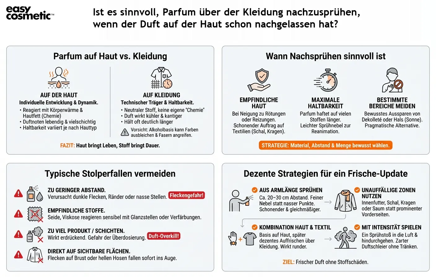 Ist es sinnvoll, Parfum über der Kleidung nachzusprühen, wenn der Duft auf der Haut schon nachgelassen hat?