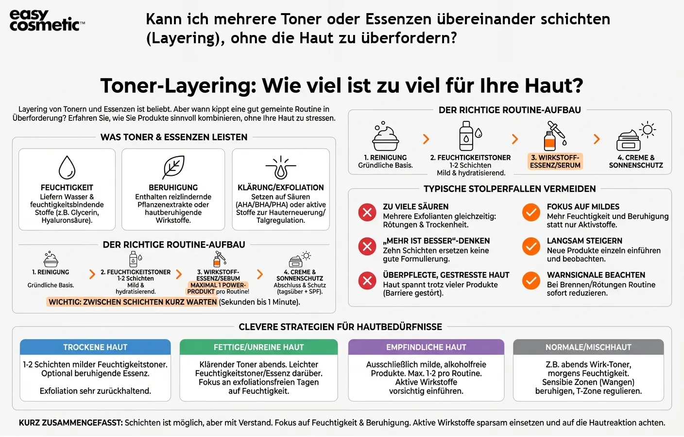Kann ich mehrere Toner oder Essenzen übereinander schichten (Layering), ohne die Haut zu überfordern?