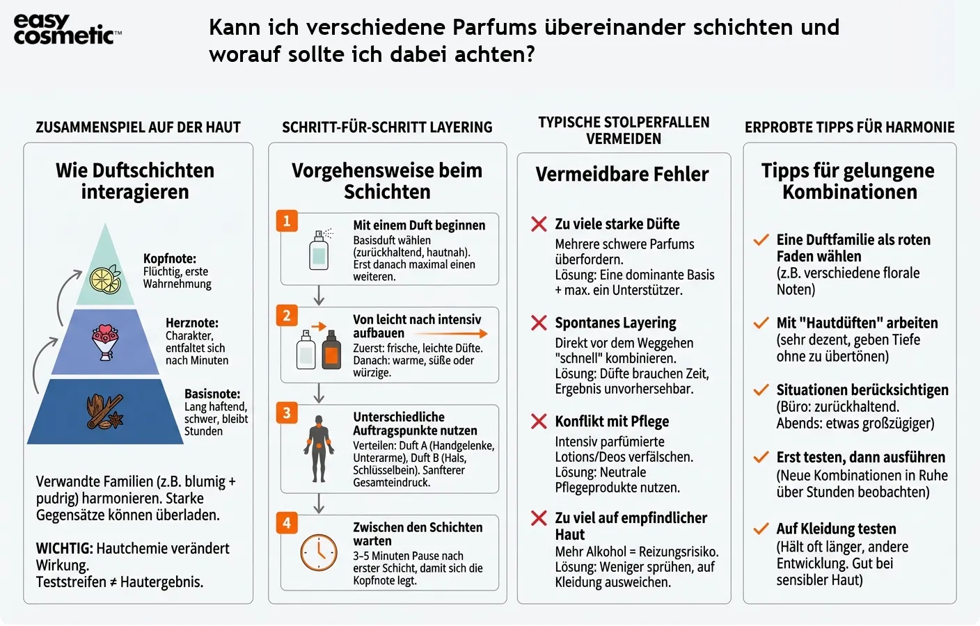 Kann ich verschiedene Parfums übereinander schichten und worauf sollte ich dabei achten?