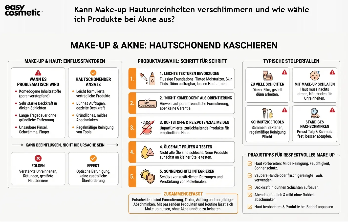Kann Make-up Hautunreinheiten verschlimmern und wie wähle ich Produkte bei Akne aus?