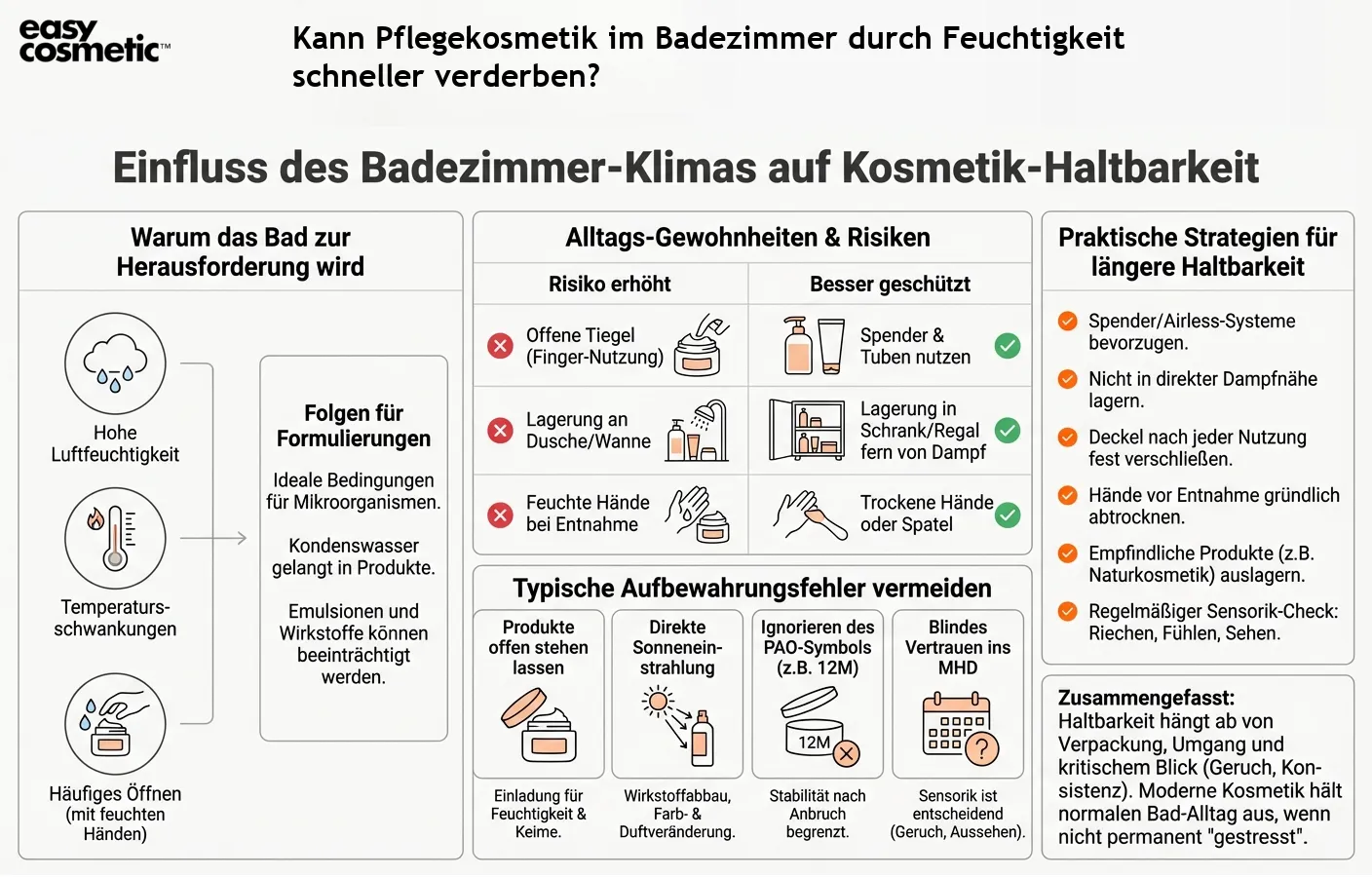 Kann Pflegekosmetik im Badezimmer durch Feuchtigkeit schneller verderben?