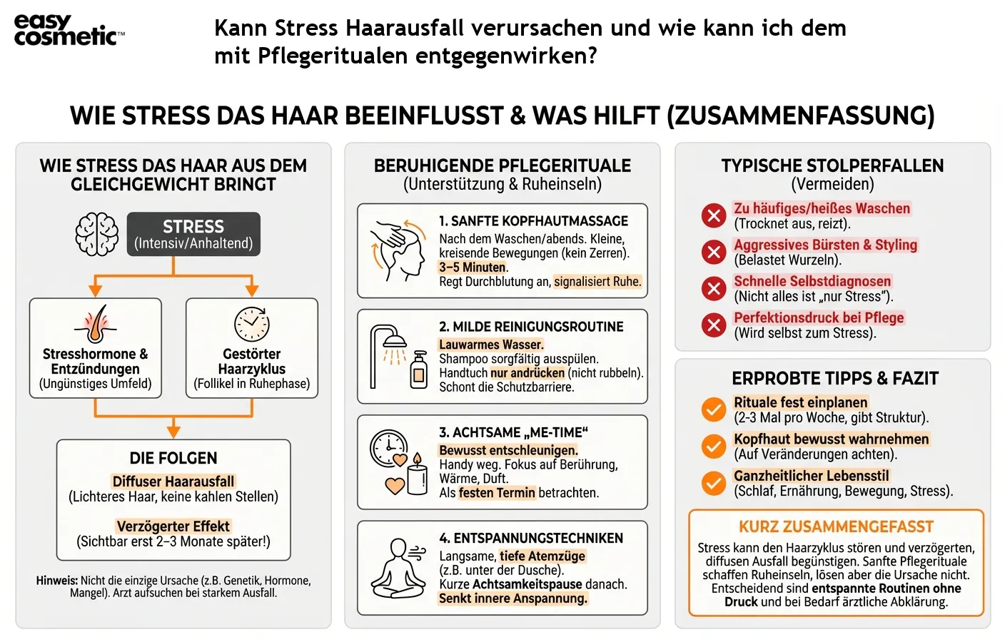 Kann Stress Haarausfall verursachen und wie kann ich dem mit Pflegeritualen entgegenwirken?