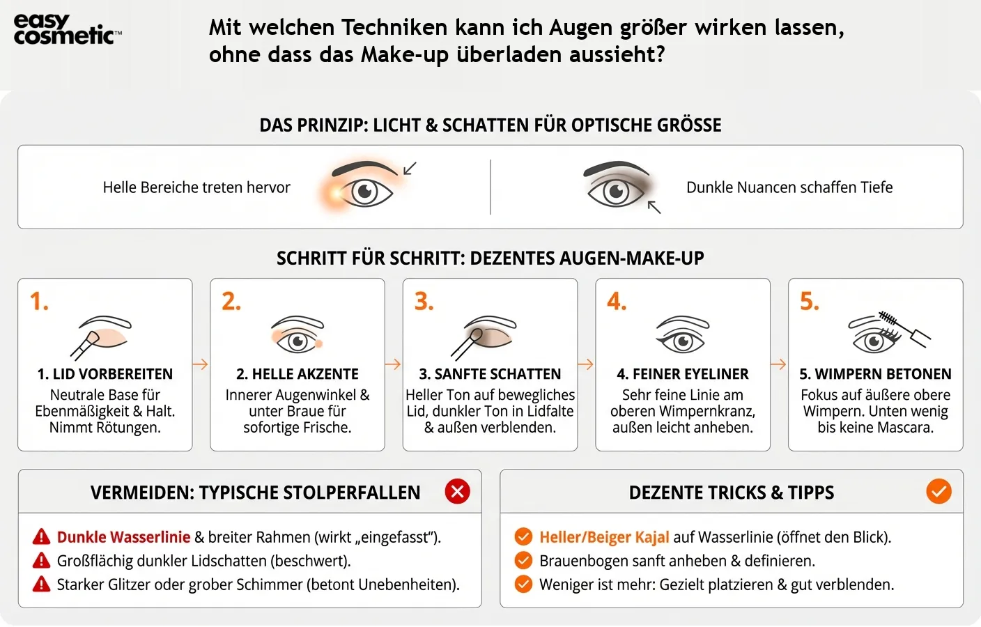 Mit welchen Techniken kann ich Augen größer wirken lassen, ohne dass das Make-up überladen aussieht?