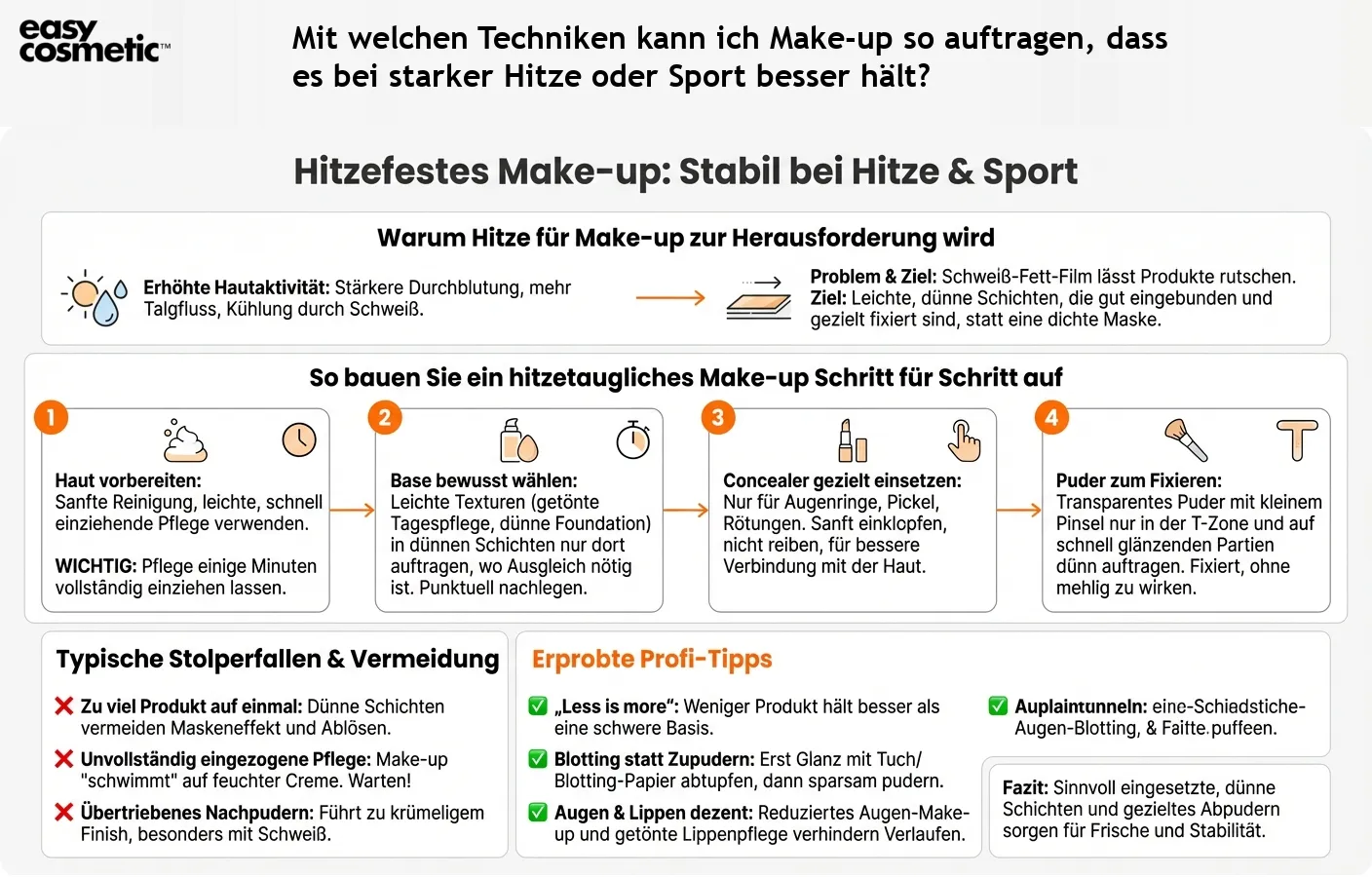 Mit welchen Techniken kann ich Make-up so auftragen, dass es bei starker Hitze oder Sport besser hält?