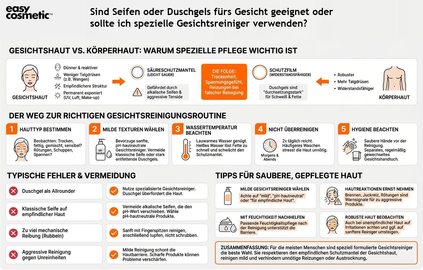 Sind Seifen oder Duschgels fürs Gesicht geeignet oder sollte ich spezielle Gesichtsreiniger verwenden?