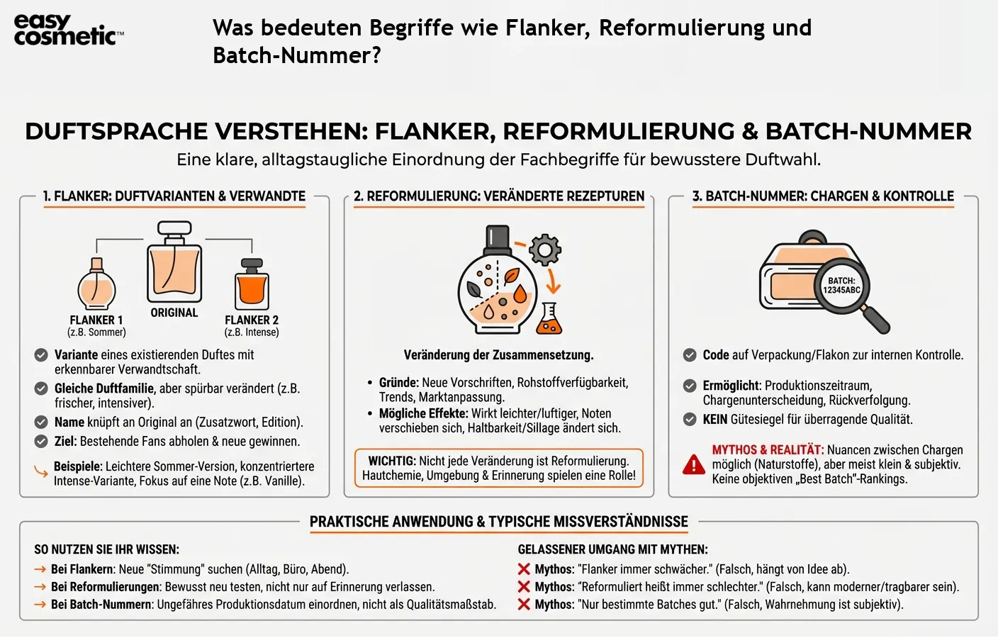 Was bedeuten Begriffe wie Flanker, Reformulierung und Batch-Nummer?