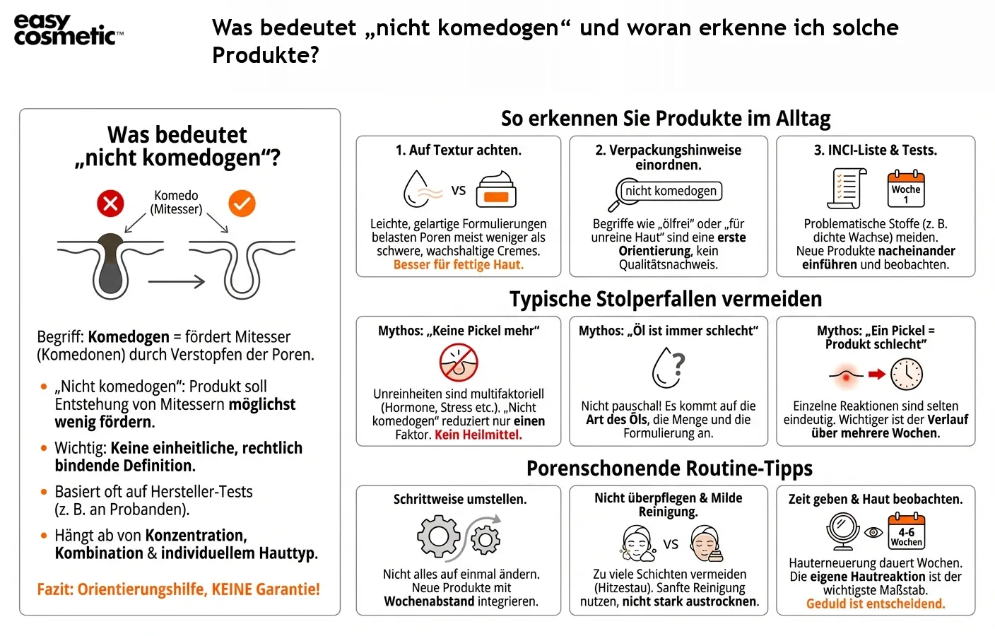 Was bedeutet „nicht komedogen“ und woran erkenne ich solche Produkte?