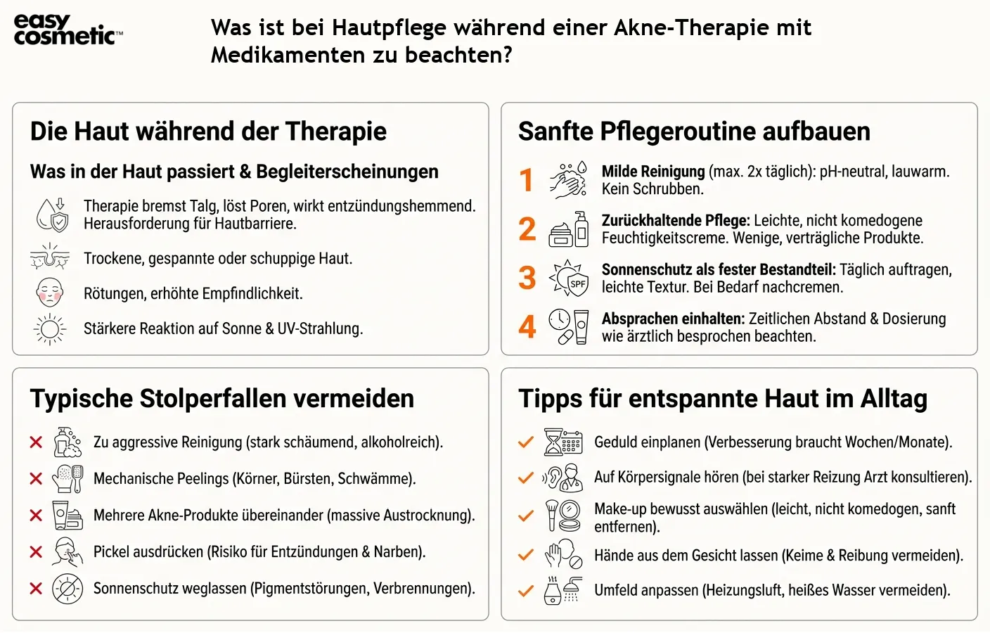 Was ist bei Hautpflege während einer Akne-Therapie mit Medikamenten zu beachten?