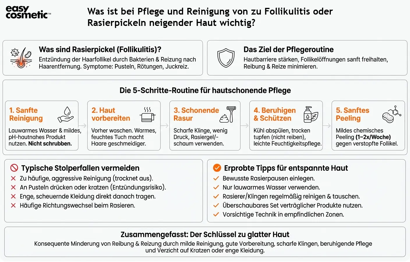 Was ist bei Pflege und Reinigung von zu Follikulitis oder Rasierpickeln neigender Haut wichtig?