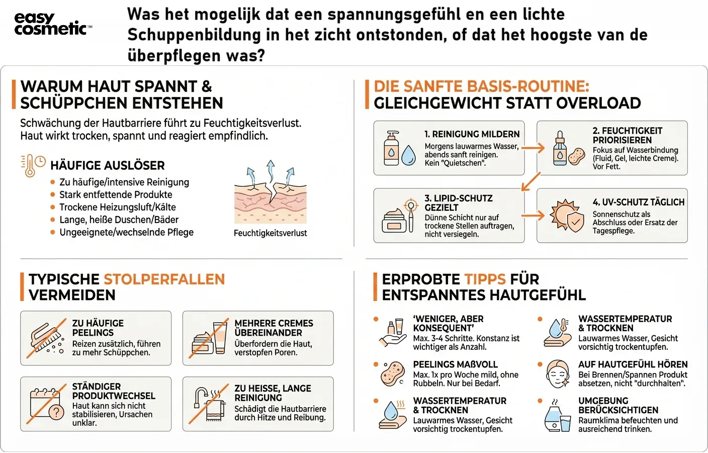 Was kann ich gegen Spannungsgefühl und leichte Schuppenbildung im Gesicht tun, ohne die Haut zu überpflegen?