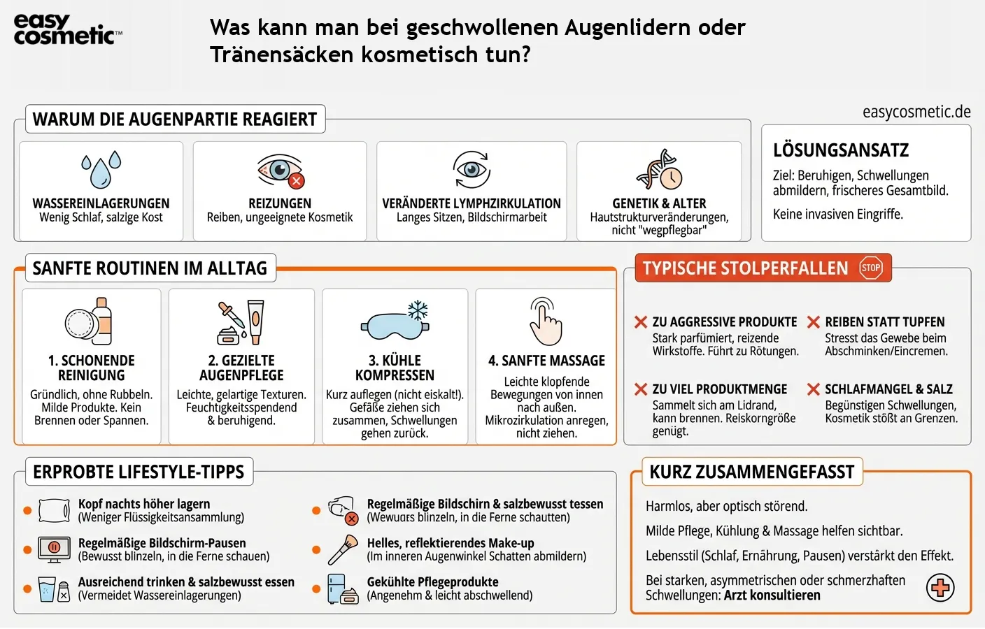 Was kann man bei geschwollenen Augenlidern oder Tränensäcken kosmetisch tun?