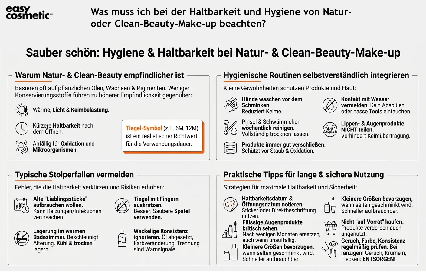 Was muss ich bei der Haltbarkeit und Hygiene von Natur- oder Clean-Beauty-Make-up beachten?