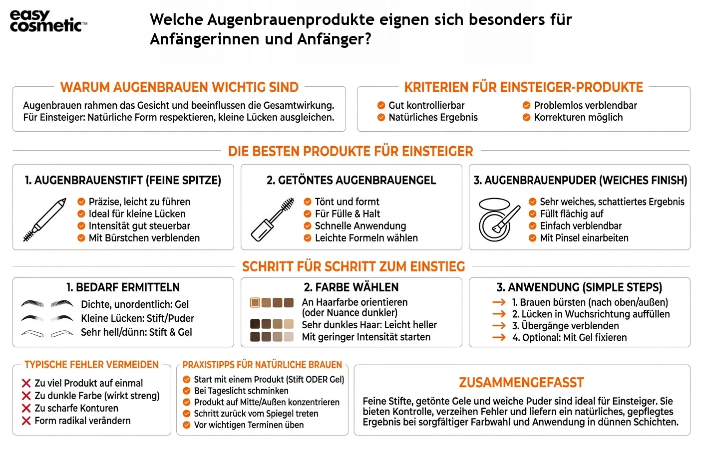 Welche Augenbrauenprodukte eignen sich besonders für Anfängerinnen und Anfänger?