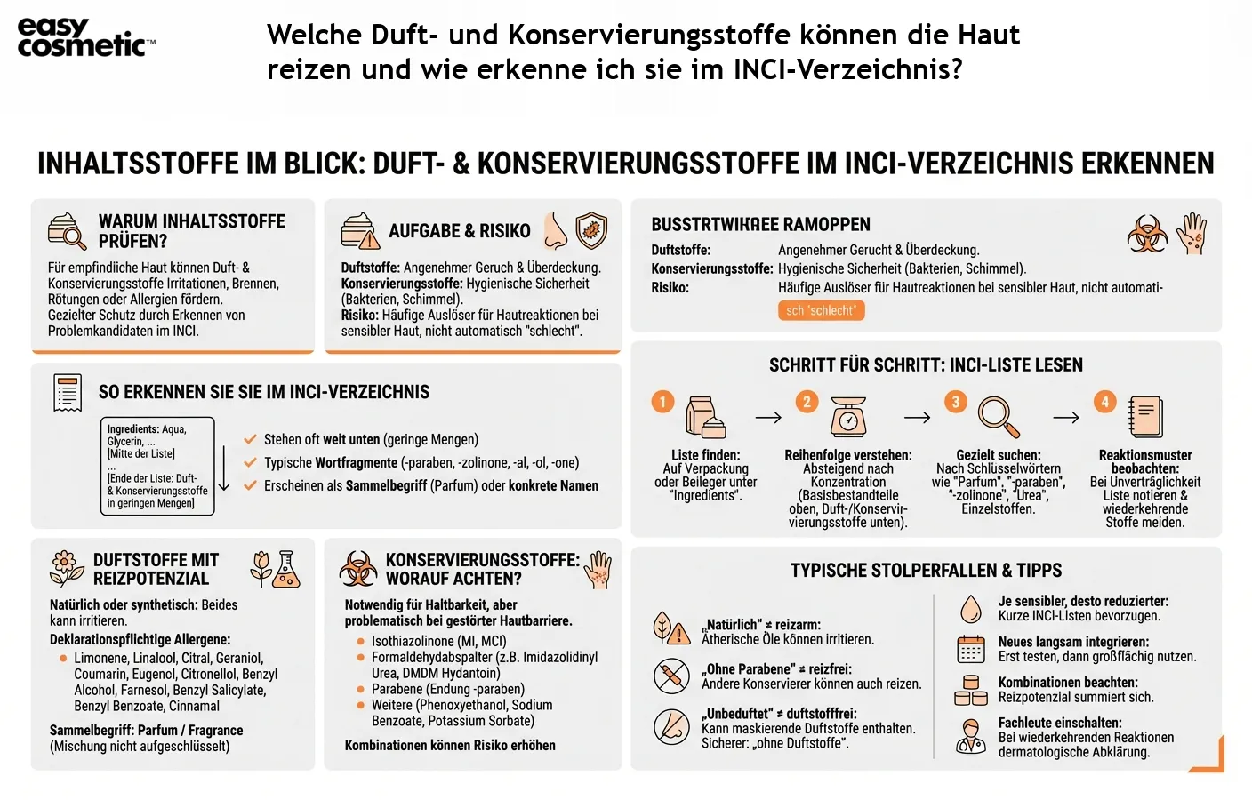 Welche Duft- und Konservierungsstoffe können die Haut reizen und wie erkenne ich sie im INCI-Verzeichnis?