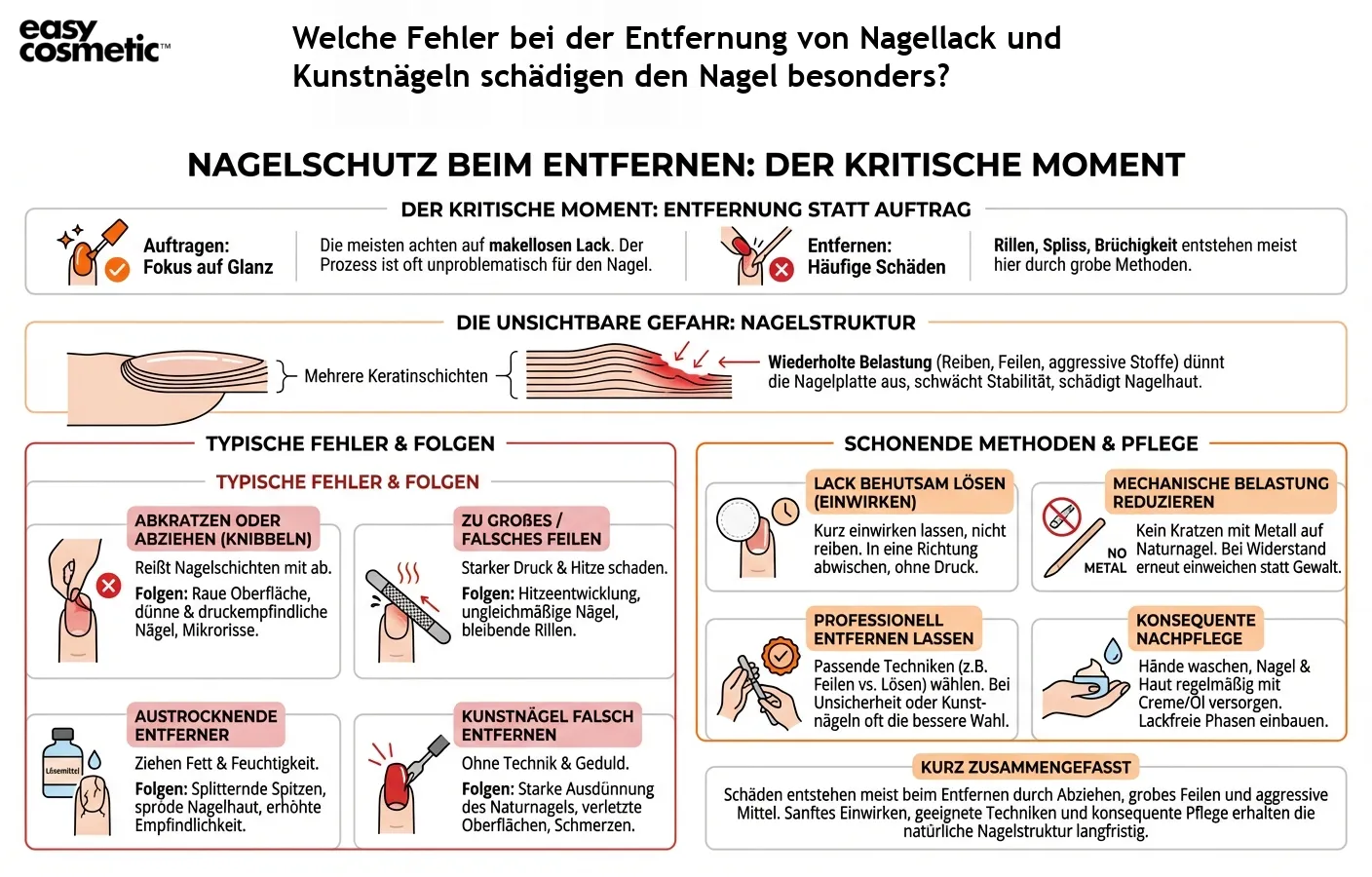 Welche Fehler bei der Entfernung von Nagellack und Kunstnägeln schädigen den Nagel besonders?