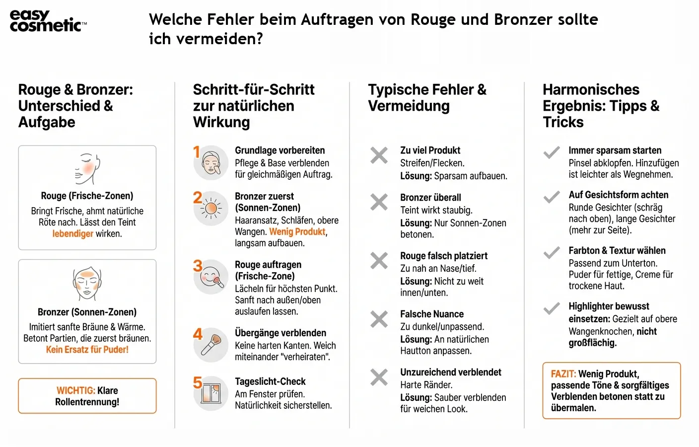 Welche Fehler beim Auftragen von Rouge und Bronzer sollte ich vermeiden?