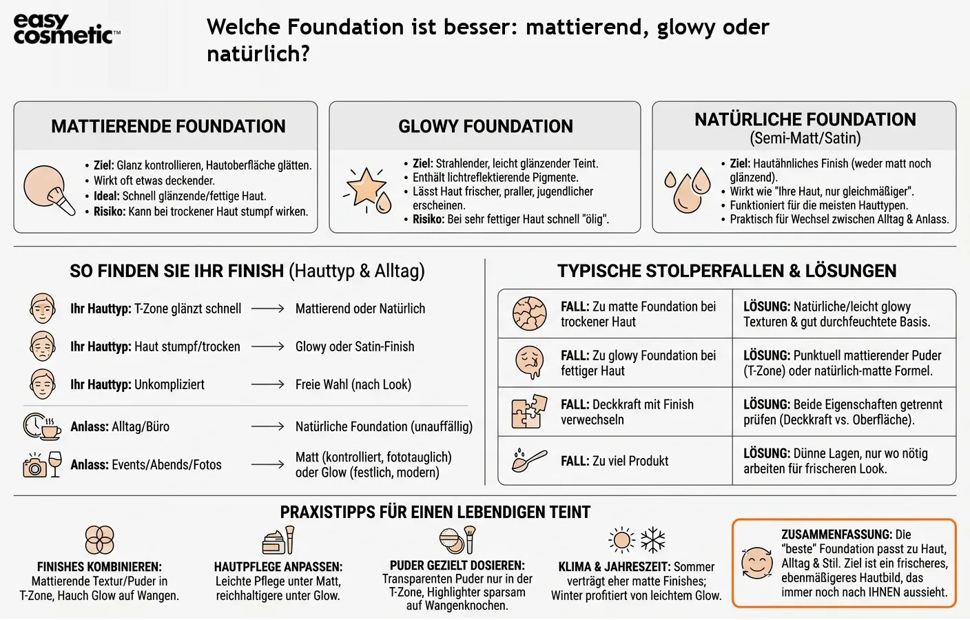 Welche Foundation ist besser: mattierend, glowy oder natürlich?