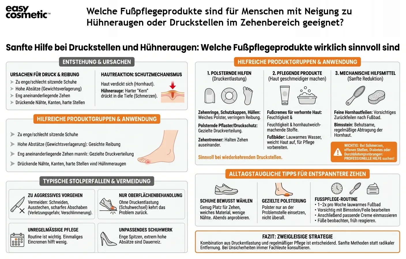Welche Fußpflegeprodukte sind für Menschen mit Neigung zu Hühneraugen oder Druckstellen im Zehenbereich geeignet?