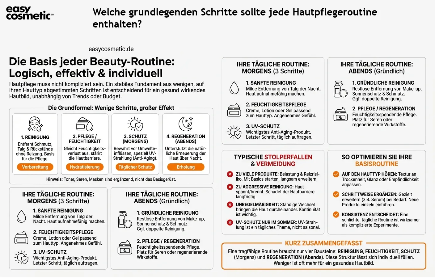 Welche grundlegenden Schritte sollte jede Hautpflegeroutine enthalten?