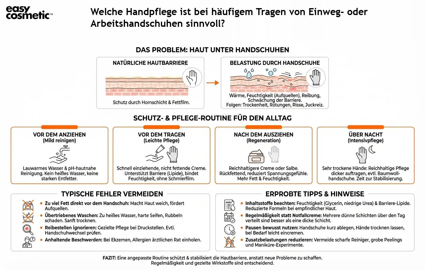 Welche Handpflege ist bei häufigem Tragen von Einweg- oder Arbeitshandschuhen sinnvoll?