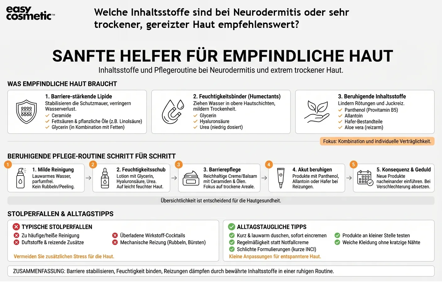 Welche Inhaltsstoffe sind bei Neurodermitis oder sehr trockener, gereizter Haut empfehlenswert?