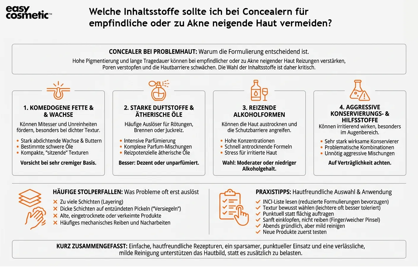 Welche Inhaltsstoffe sollte ich bei Concealern für empfindliche oder zu Akne neigende Haut vermeiden?