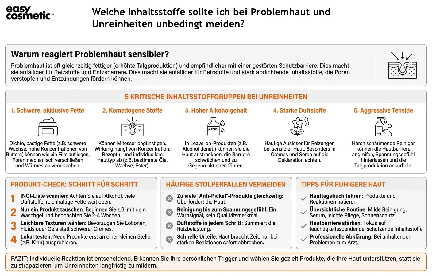 Welche Inhaltsstoffe sollte ich bei Problemhaut und Unreinheiten unbedingt meiden?