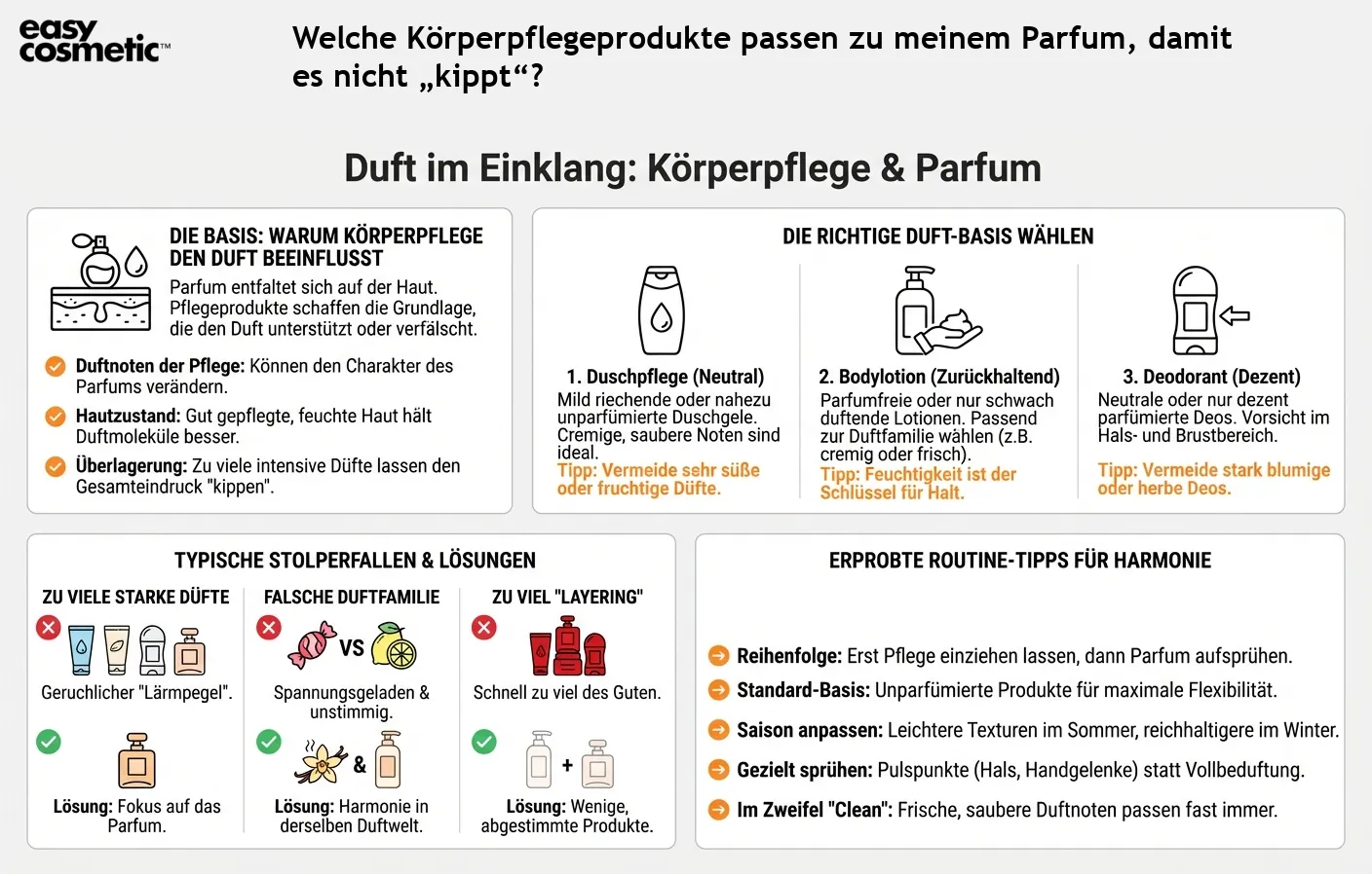Welche Körperpflegeprodukte passen zu meinem Parfum, damit es nicht „kippt“?