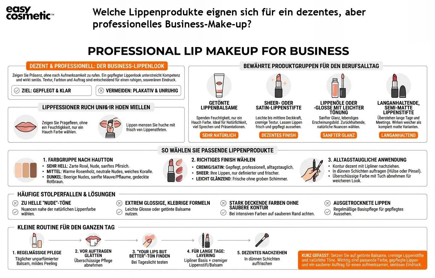 Welche Lippenprodukte eignen sich für ein dezentes, aber professionelles Business-Make-up?