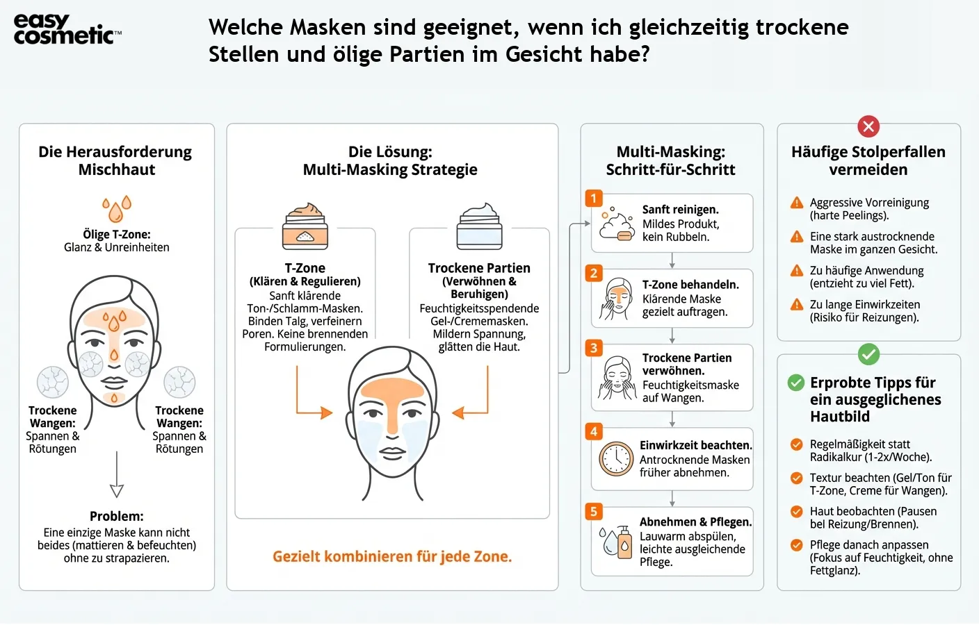 Welche Masken sind geeignet, wenn ich gleichzeitig trockene Stellen und ölige Partien im Gesicht habe?