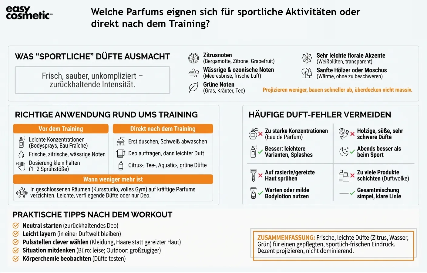Welche Parfums eignen sich für sportliche Aktivitäten oder direkt nach dem Training?