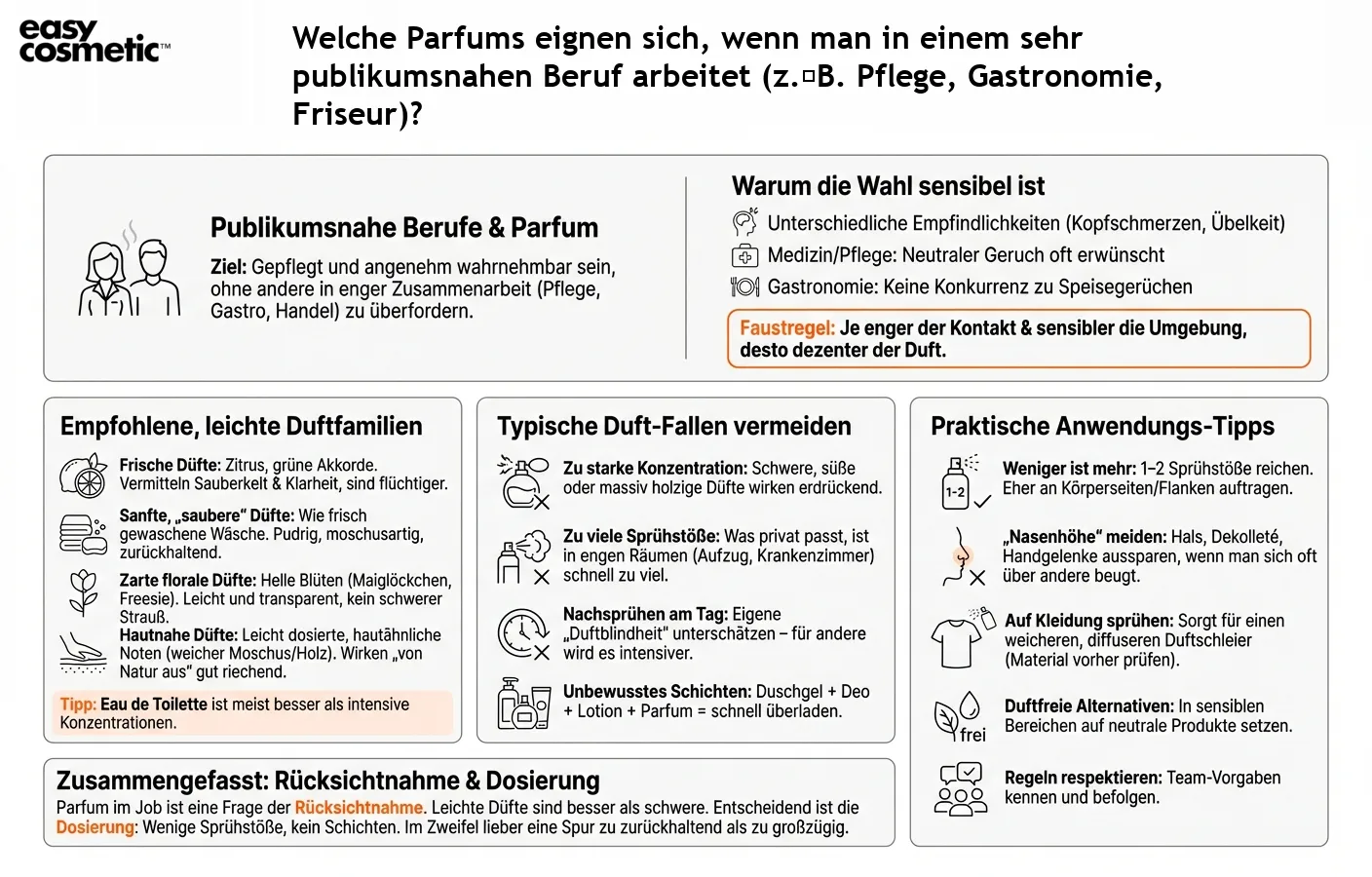 Welche Parfums eignen sich, wenn man in einem sehr publikumsnahen Beruf arbeitet (z. B. Pflege, Gastronomie, Friseur)?