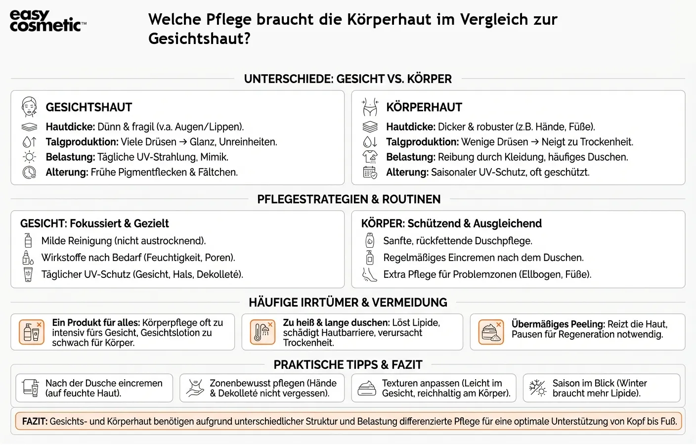 Welche Pflege braucht die Körperhaut im Vergleich zur Gesichtshaut?