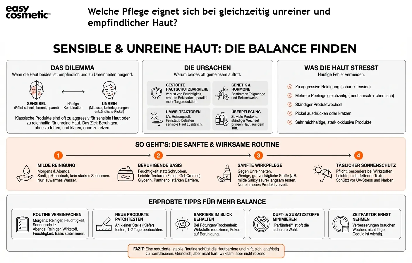 Welche Pflege eignet sich bei gleichzeitig unreiner und empfindlicher Haut?