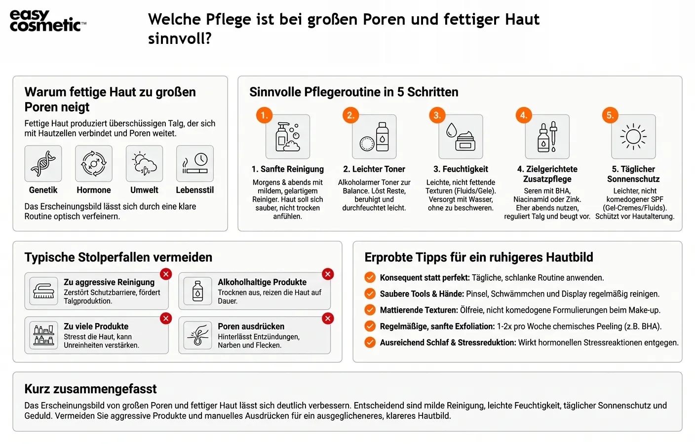 Welche Pflege ist bei großen Poren und fettiger Haut sinnvoll?