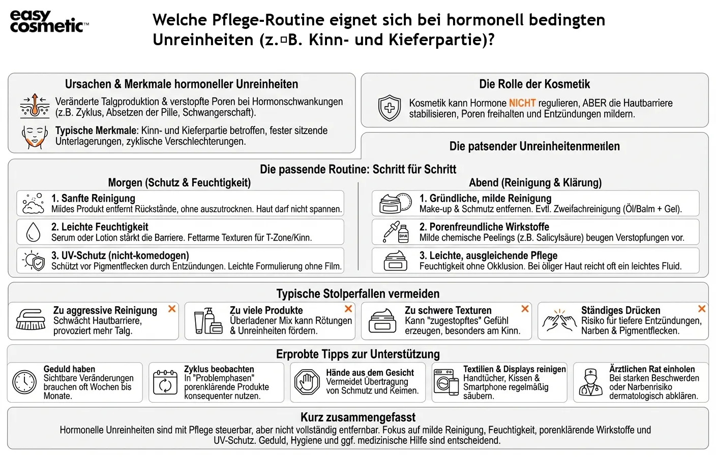 Welche Pflege-Routine eignet sich bei hormonell bedingten Unreinheiten (z. B. Kinn- und Kieferpartie)?