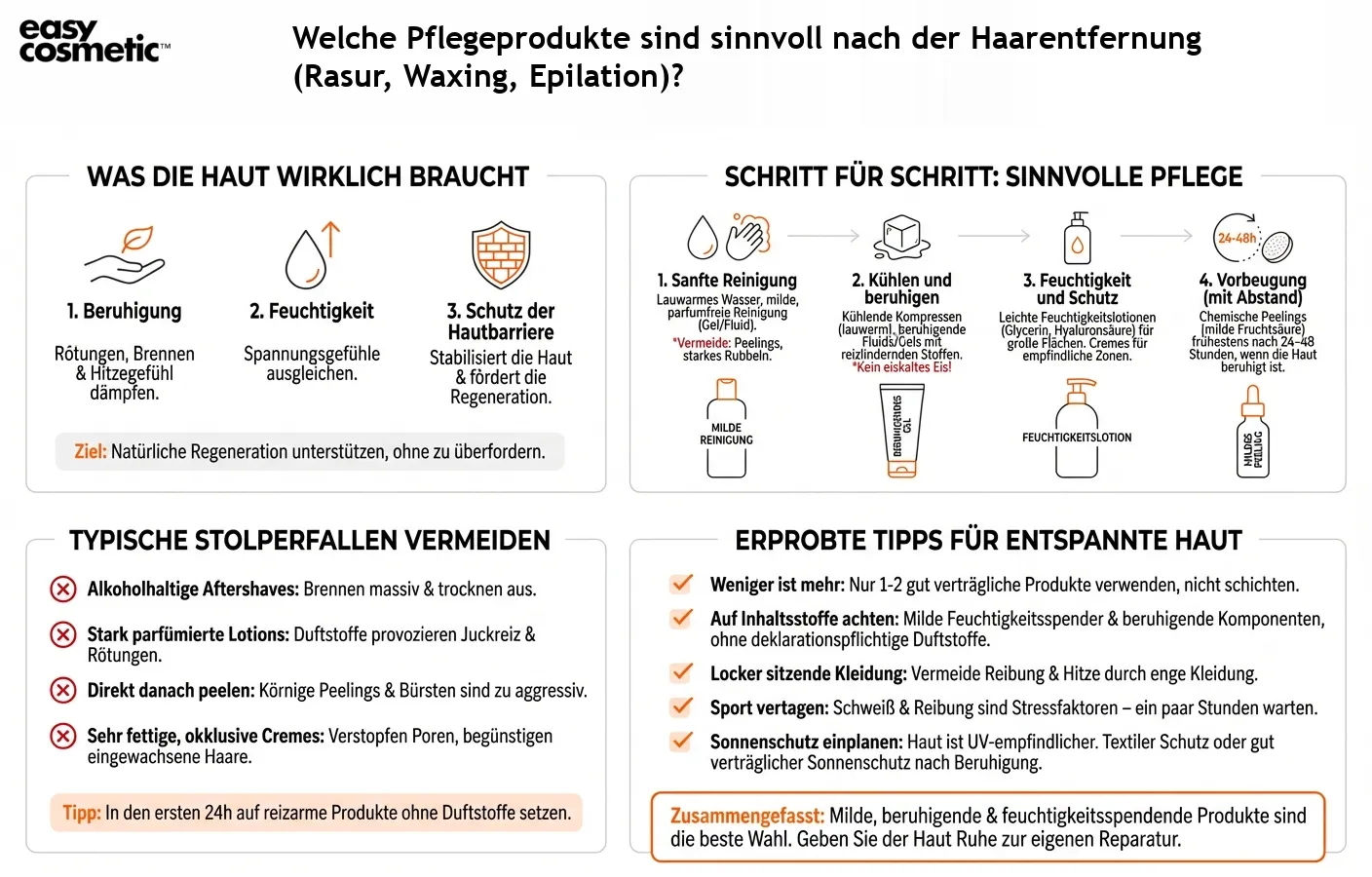 Welche Pflegeprodukte sind sinnvoll nach der Haarentfernung (Rasur, Waxing, Epilation)?