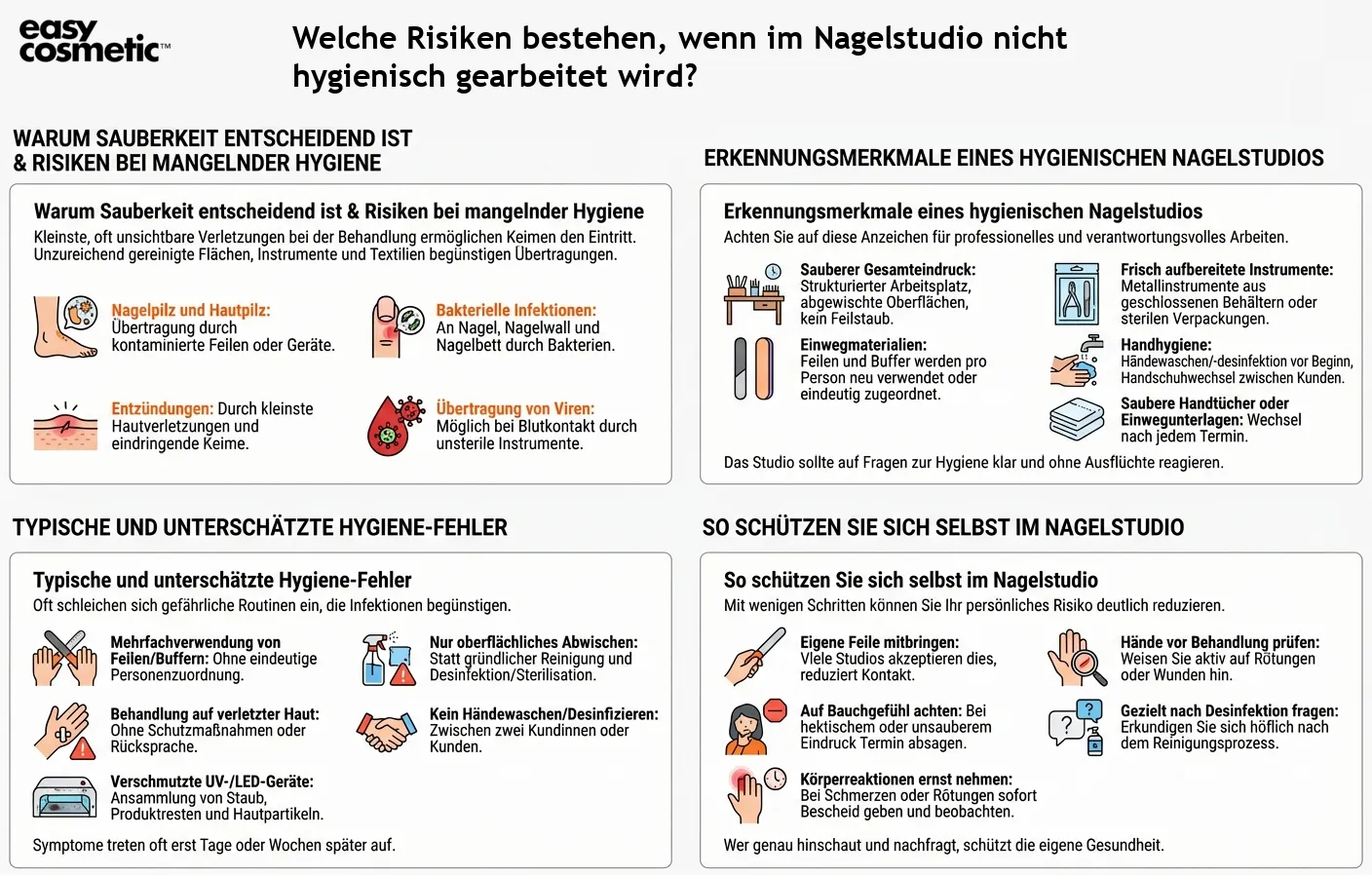 Welche Risiken bestehen, wenn im Nagelstudio nicht hygienisch gearbeitet wird?
